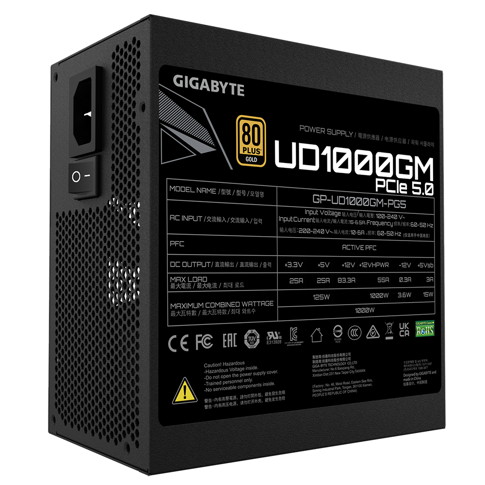 Fuente de PC Gigabyte 1000W 80 Plus Gold GP-UD1000GM.