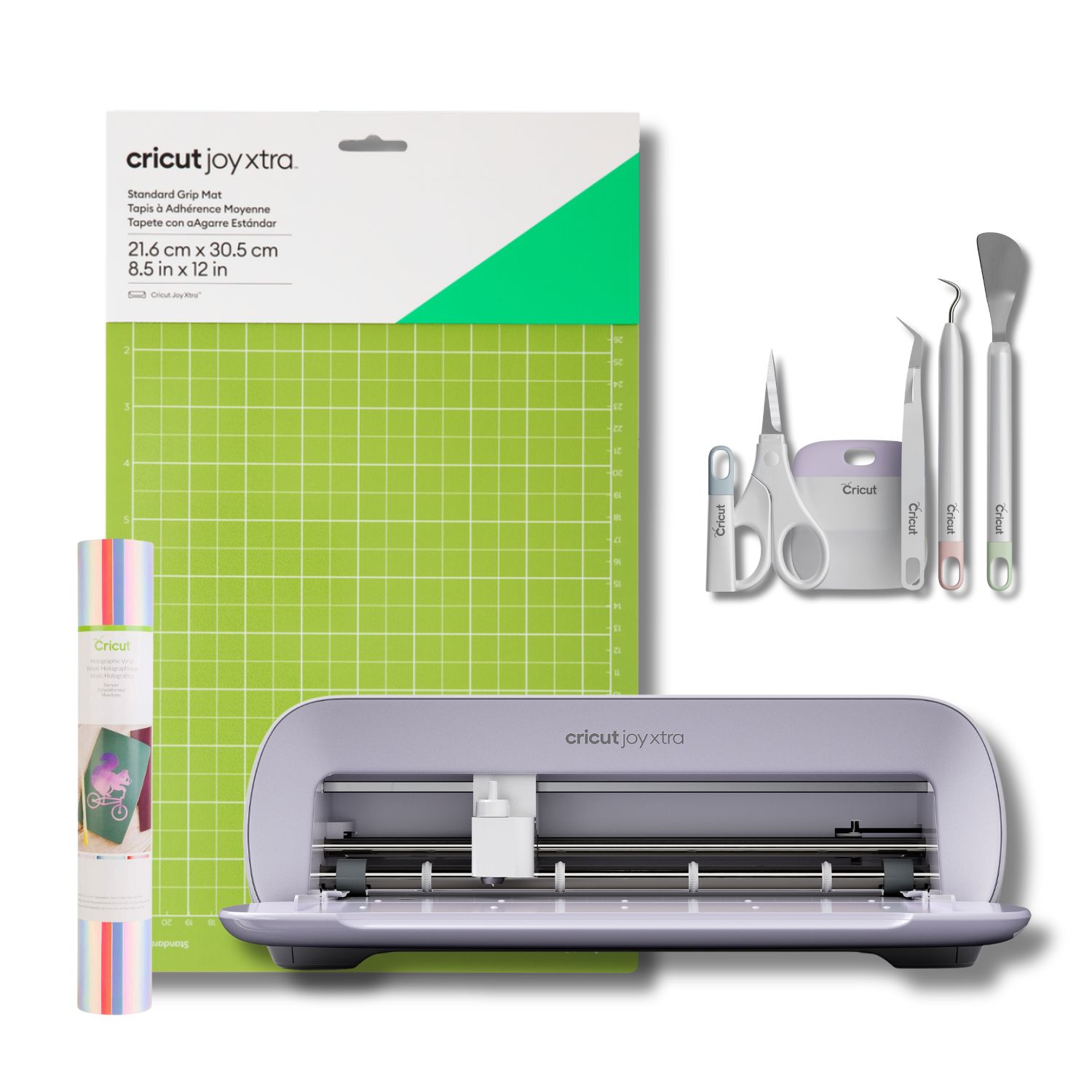 Cricut Joy Xtra maquina de corte inteligente portatil con Set basico - Alfombrilla Joy Xtra y Kit de Vinilos Holográficos