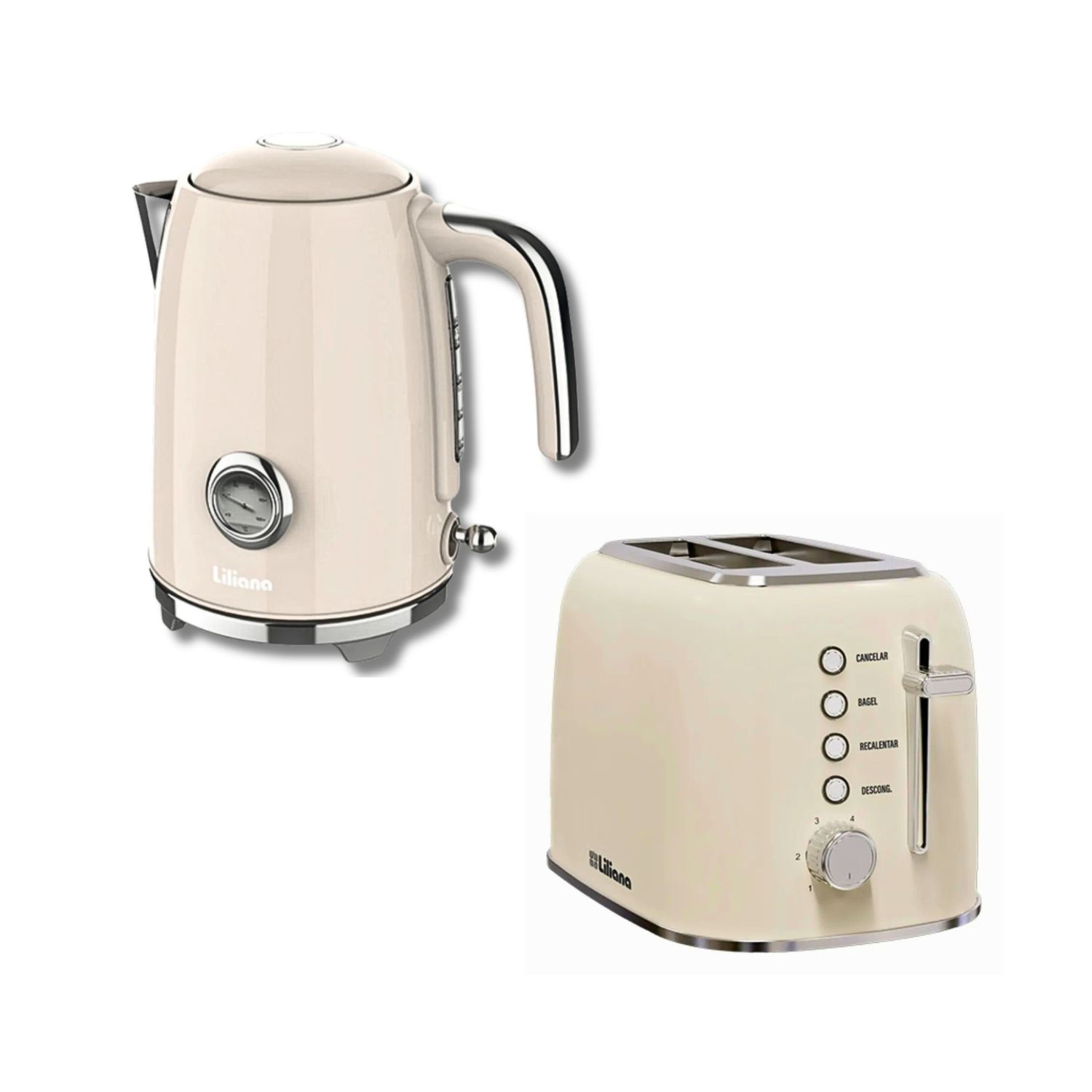 Pava electrica Liliana retrostyle crema 1.7L con Tostadora electrica Liliana crema