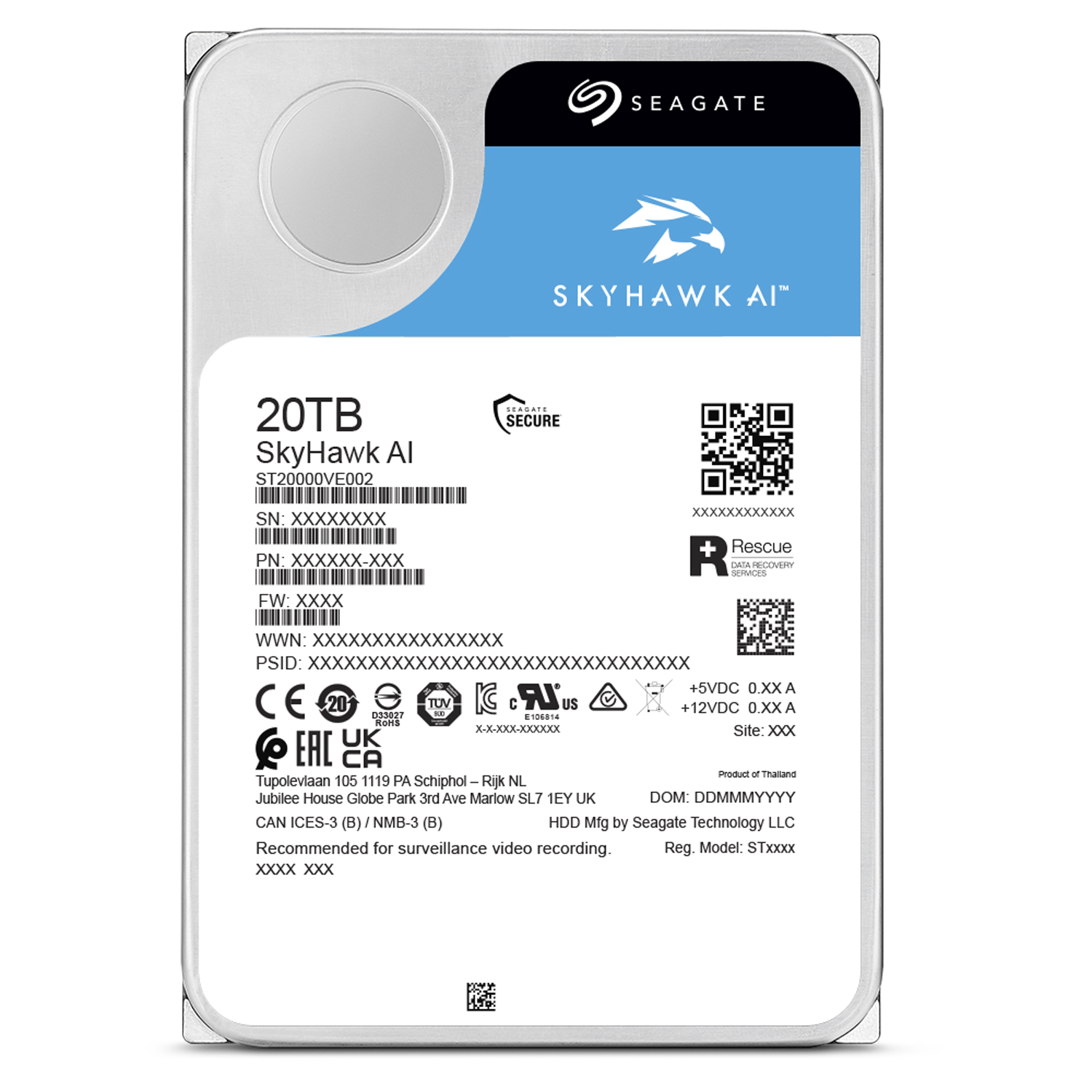 Disco duro 20TB Seagate SkyHawk AI  ST20000VE003