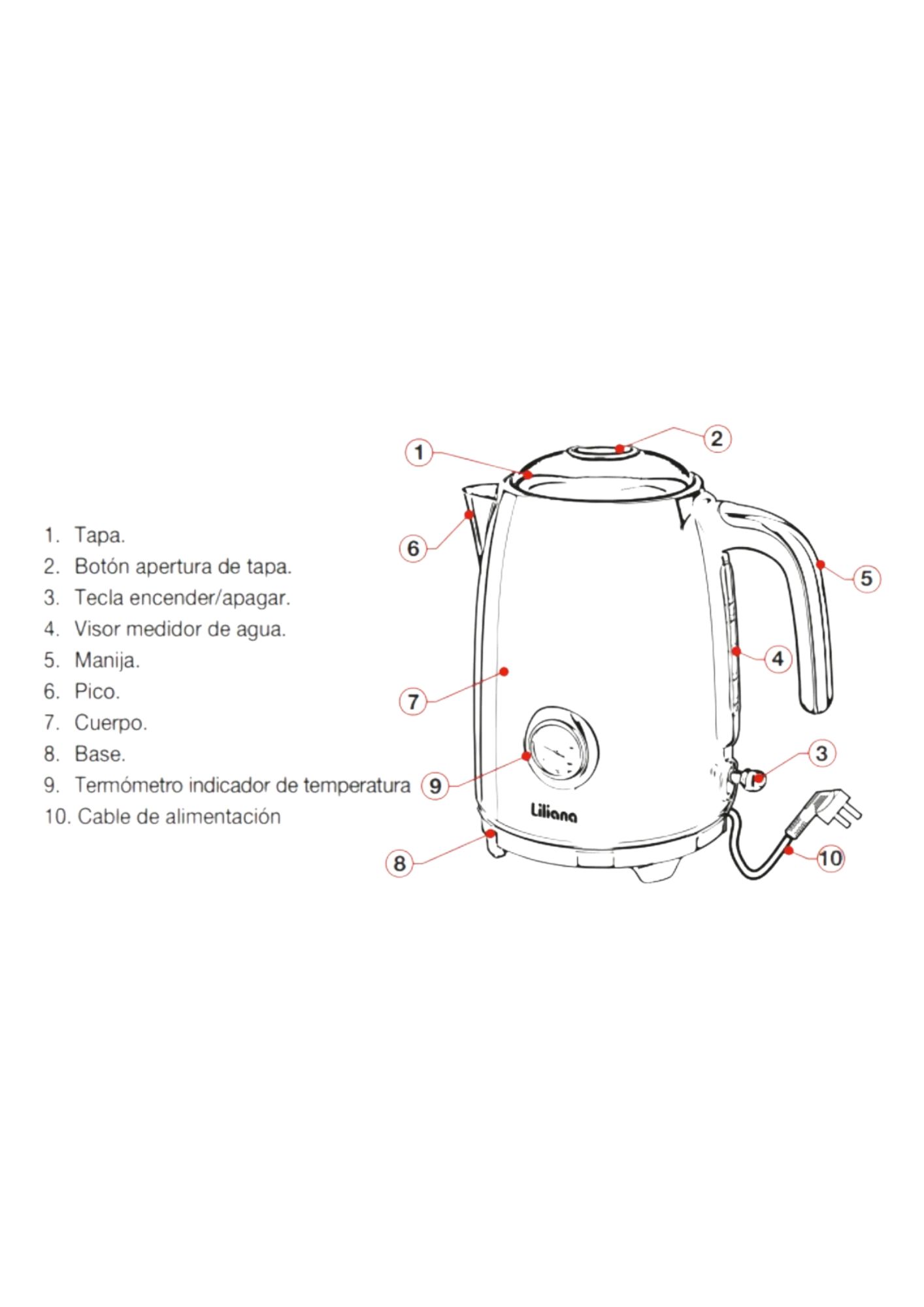 Pava Electrica Liliana AP990R Roja 1.7L con Termometro 2000W