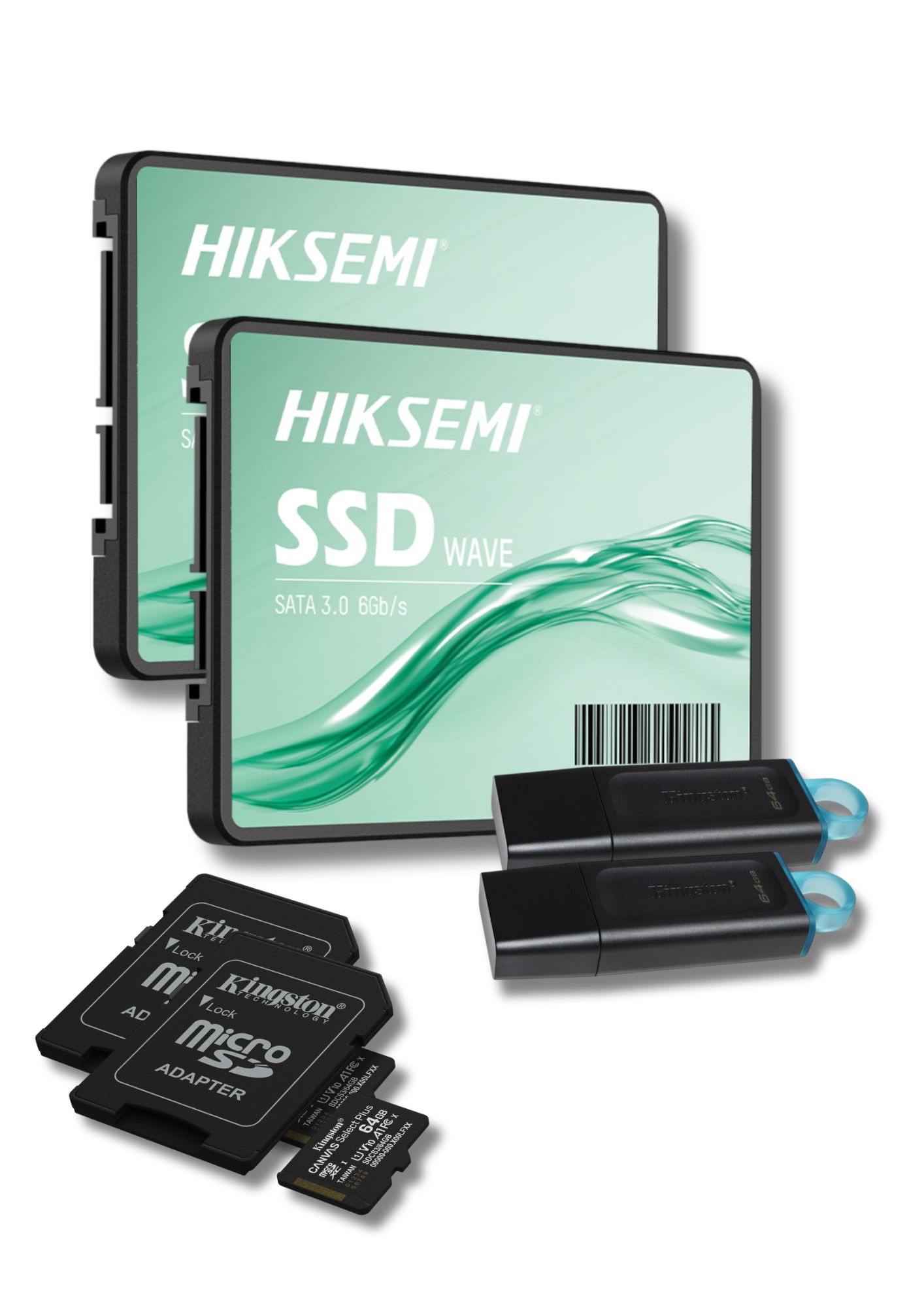 SSD 128G HIK SATAIII + USB 64G KI + SDCS3/64GB + 64G MICROSD