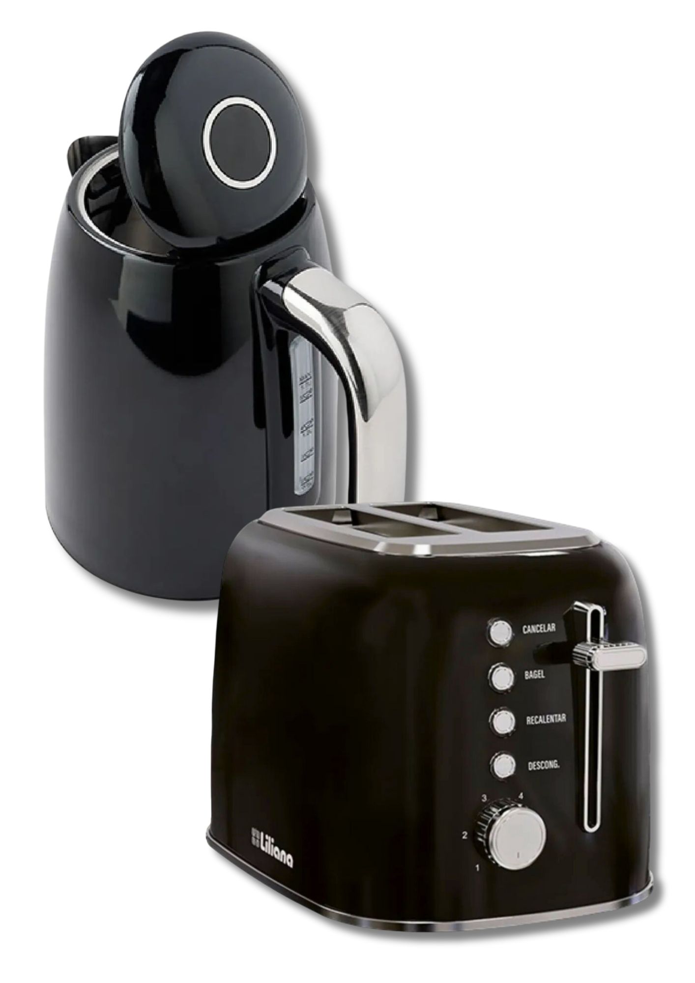 Pava electrica Liliana retrostyle negra 1.7L y Tostadora electrica Liliana negra