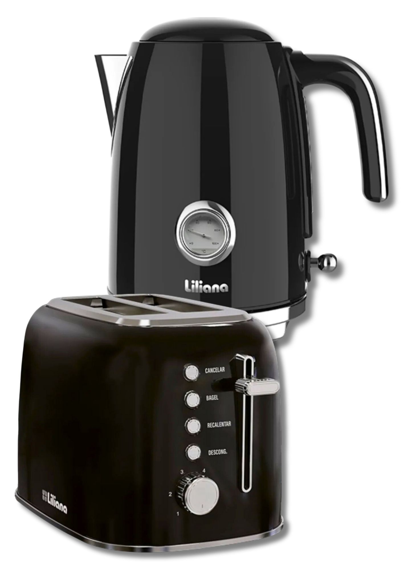 Pava electrica Liliana retrostyle negra 1.7L y Tostadora electrica Liliana negra