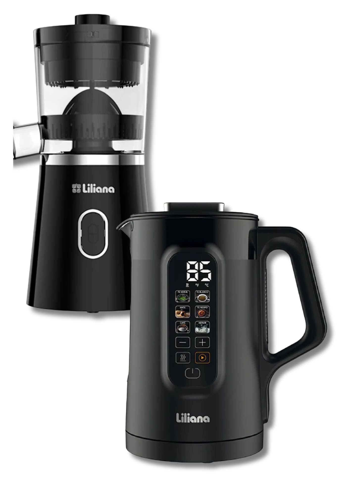 Exprimidor Liliana JuiceMatic y Pava electrica Liliana digital negra 1.5L