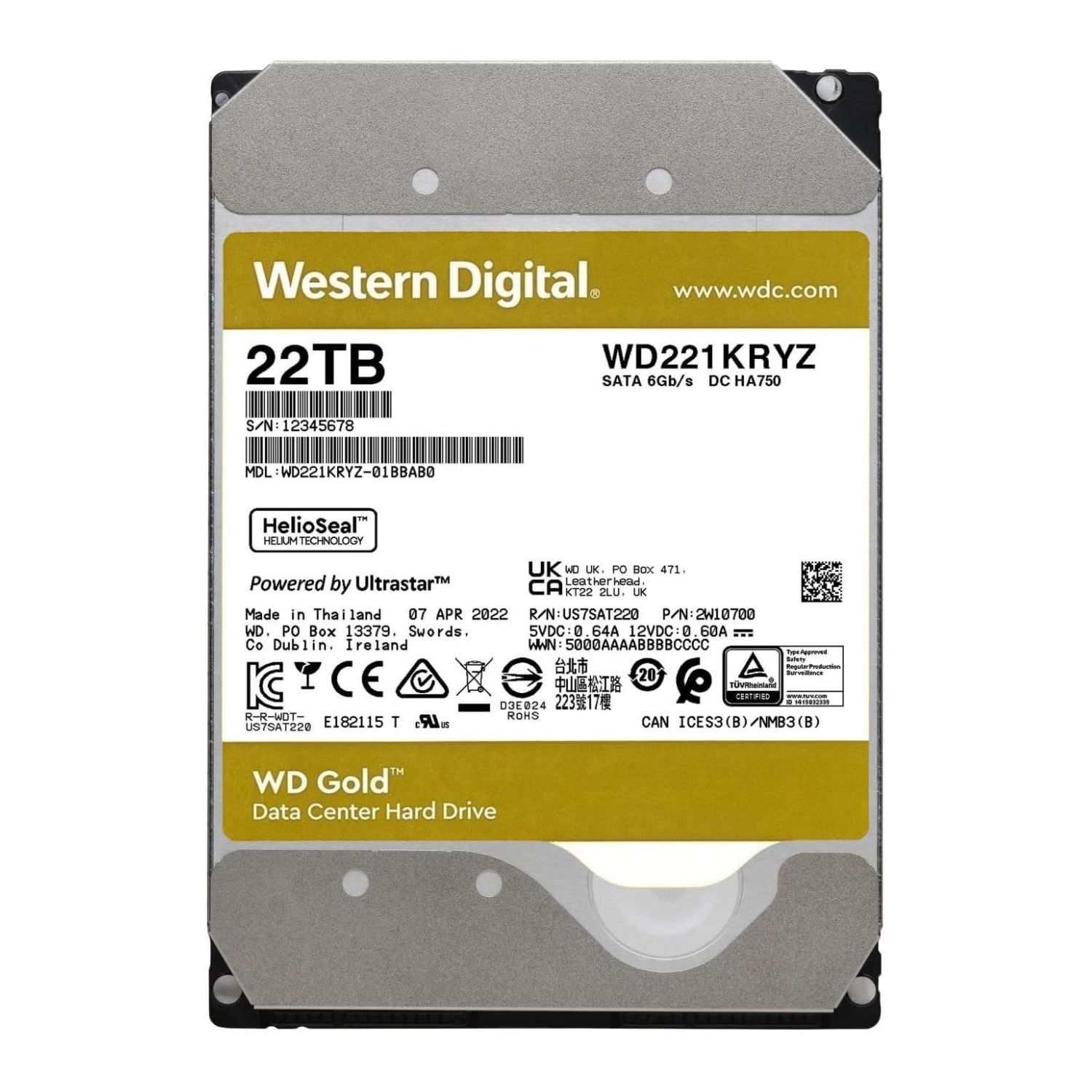 Disco duro Western Digital Gold 22TB WD221KRYZ